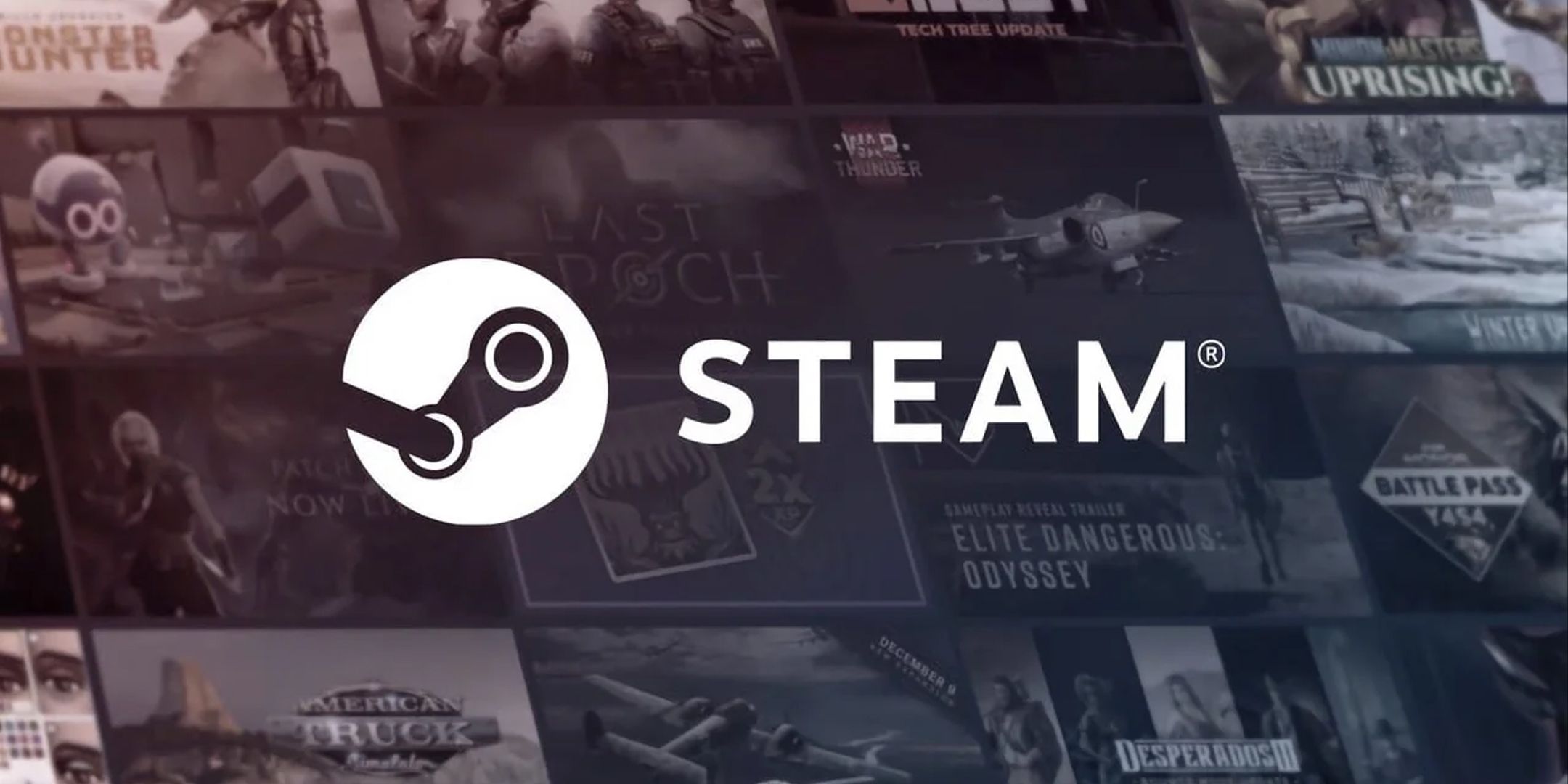 Steam Logo in front of a grid of games