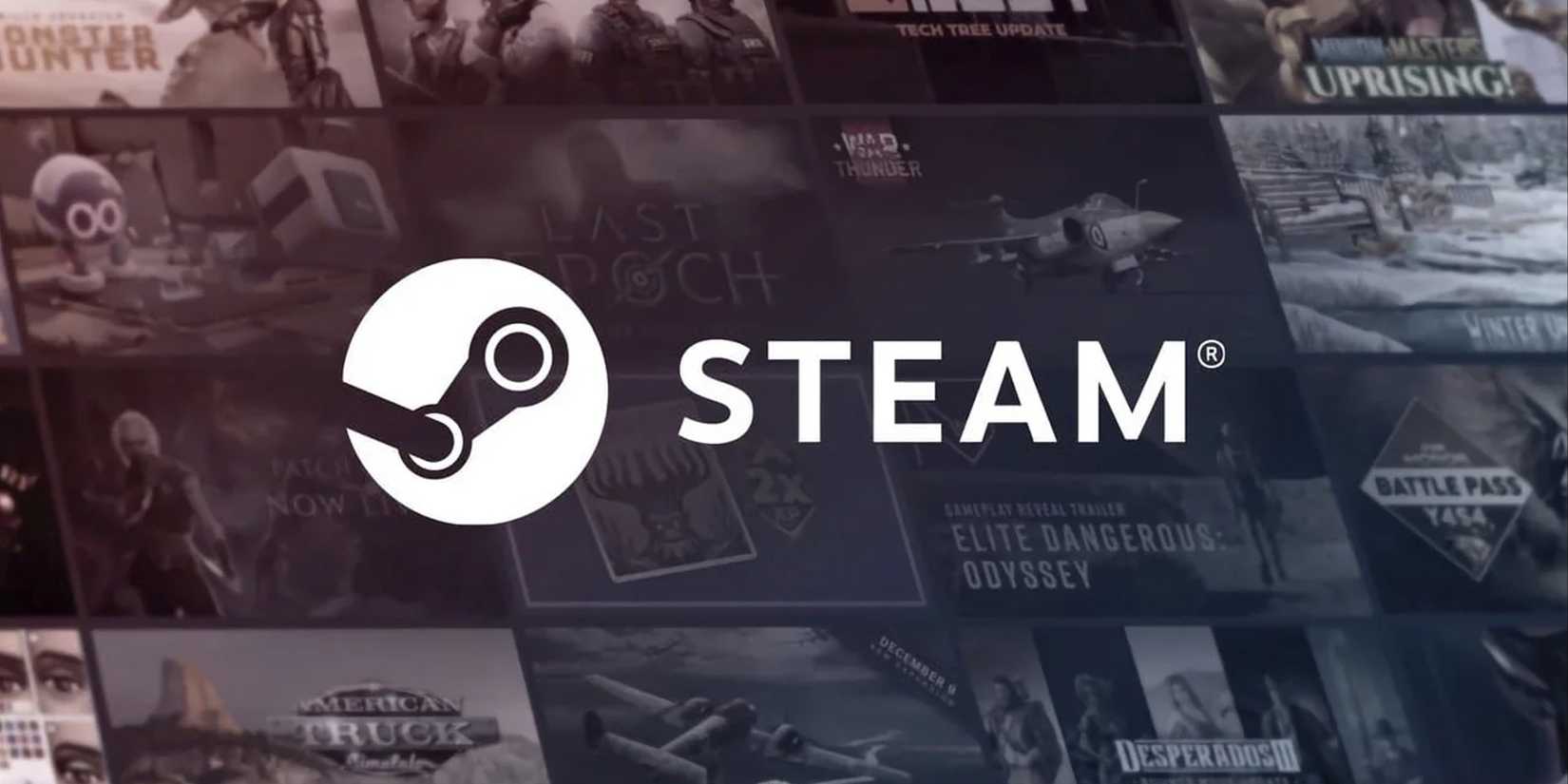 Steam-Logo vor einem Spieleraster