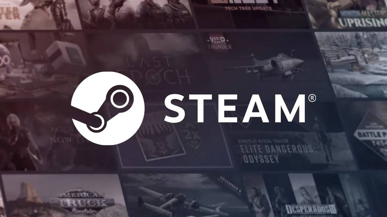 Steam-Logo vor einem Spieleraster