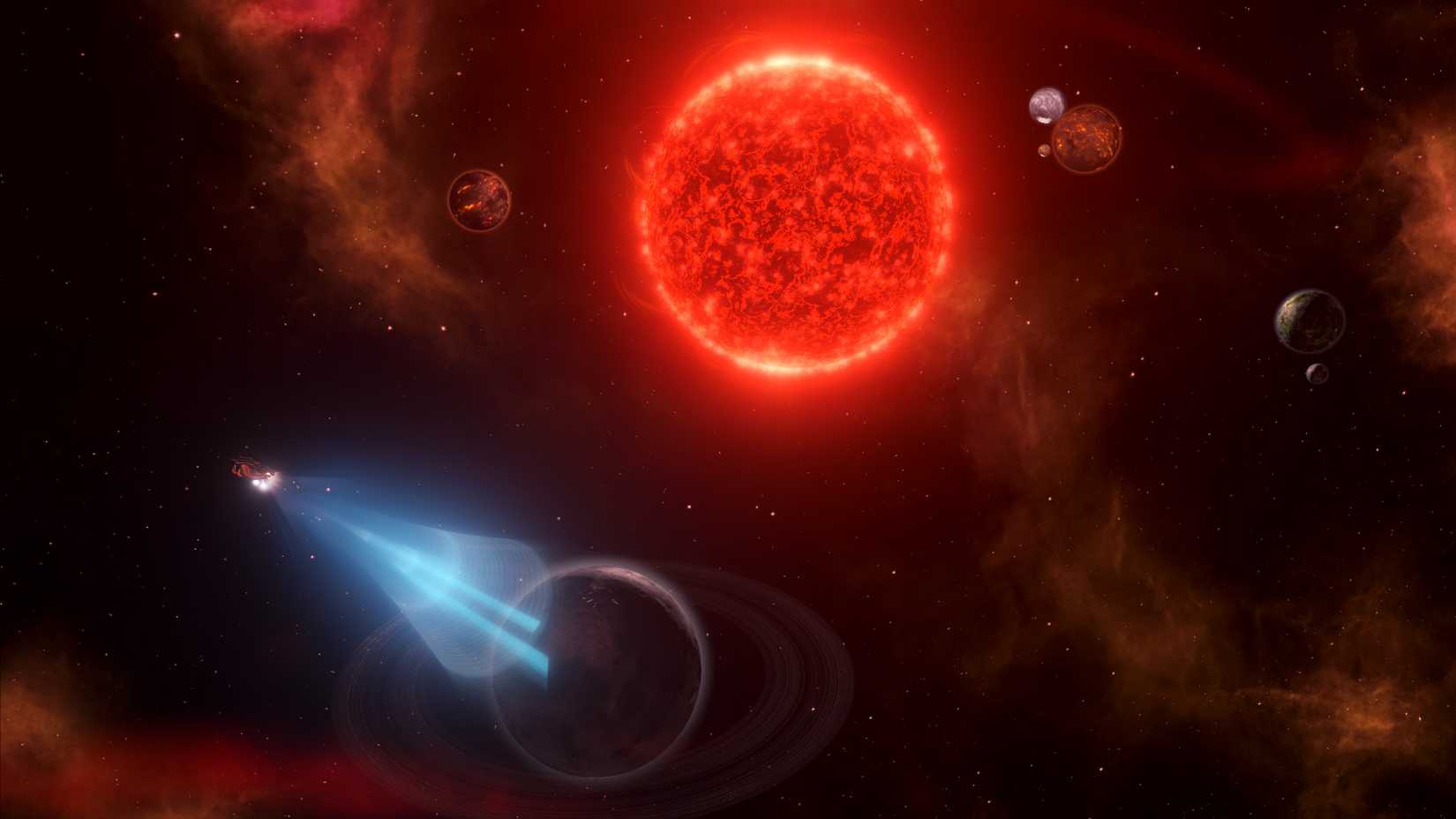Stellaris screenshot of ship in red space