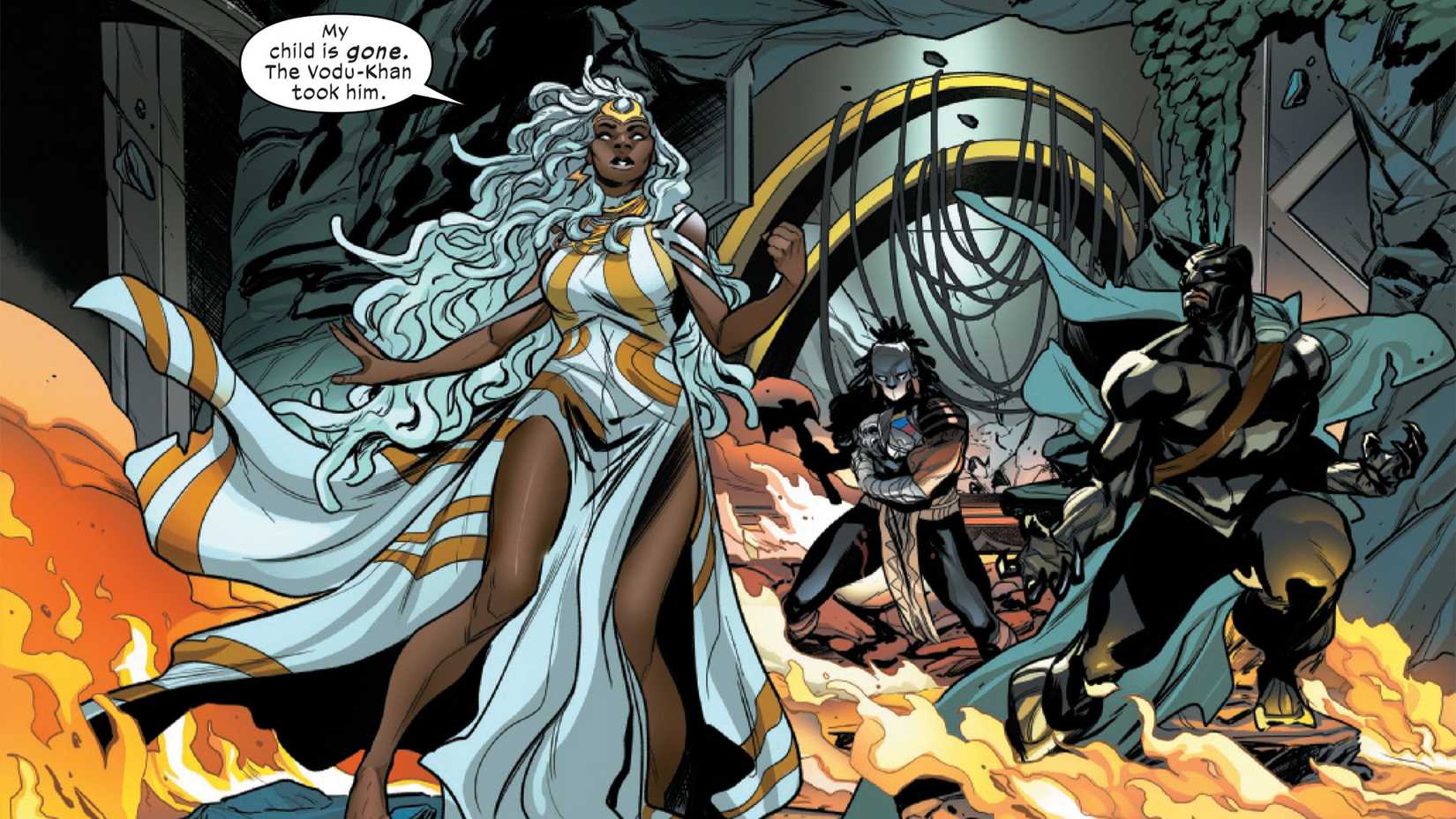 Storm learns that her son with T'Challa has been taken by the Vodu-Khan in Ultimate Black Panther #23