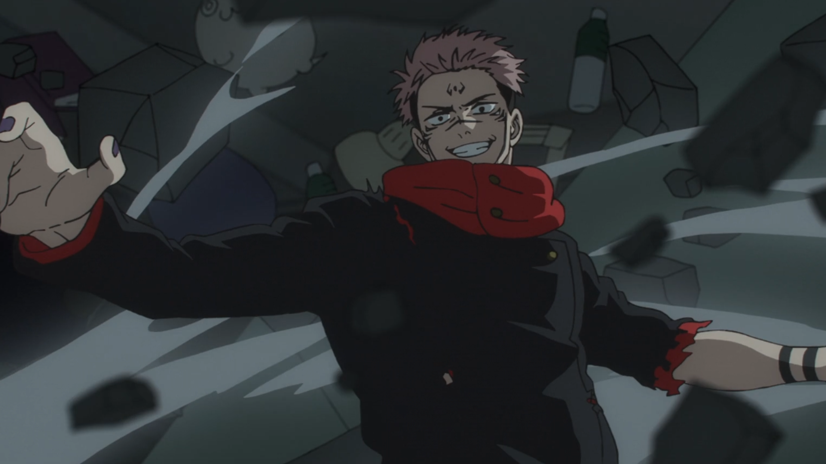 Sukuna with Pochita in the Background