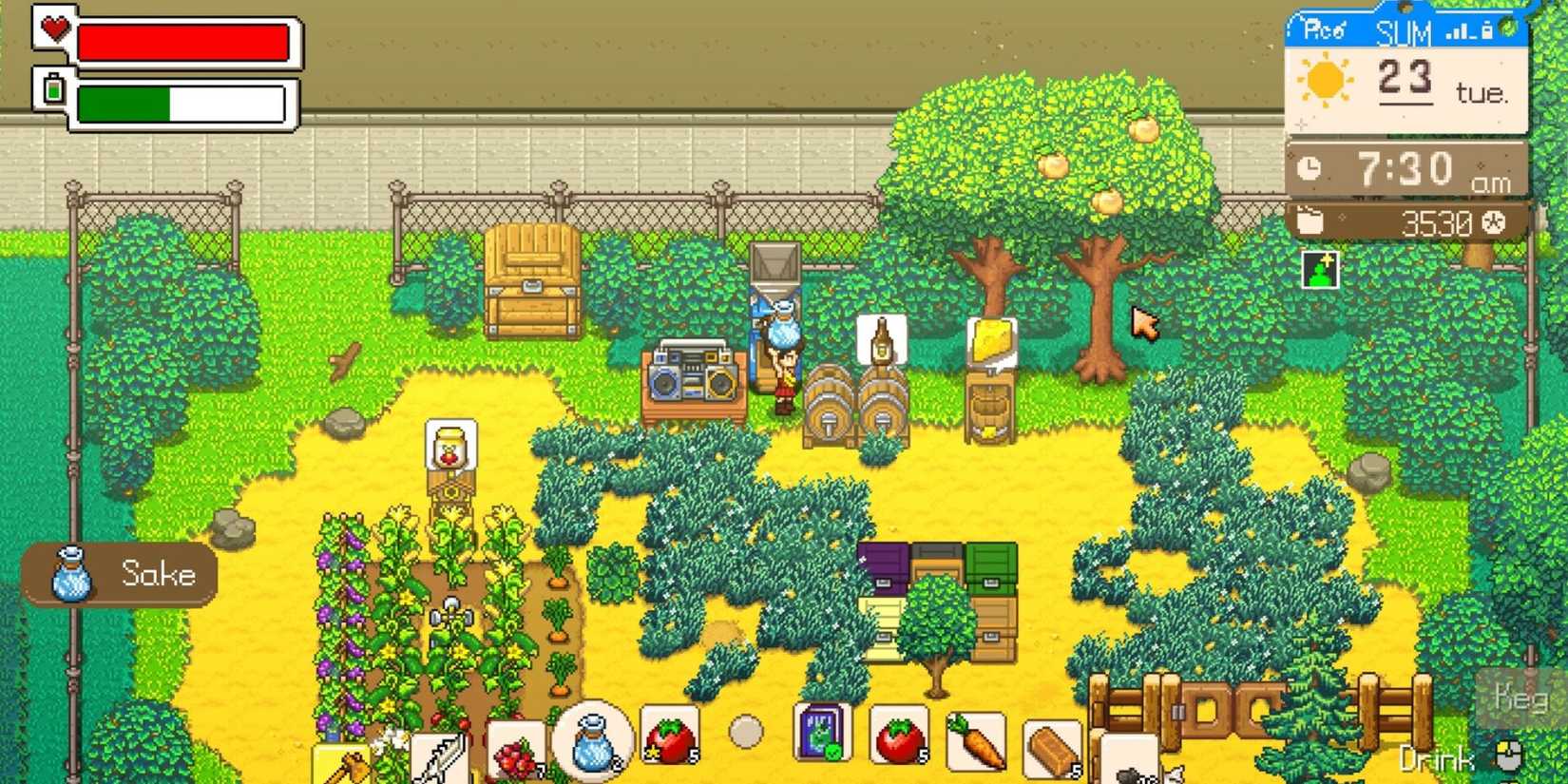 Sunkissed City screenshot with a character working on their farm in the city