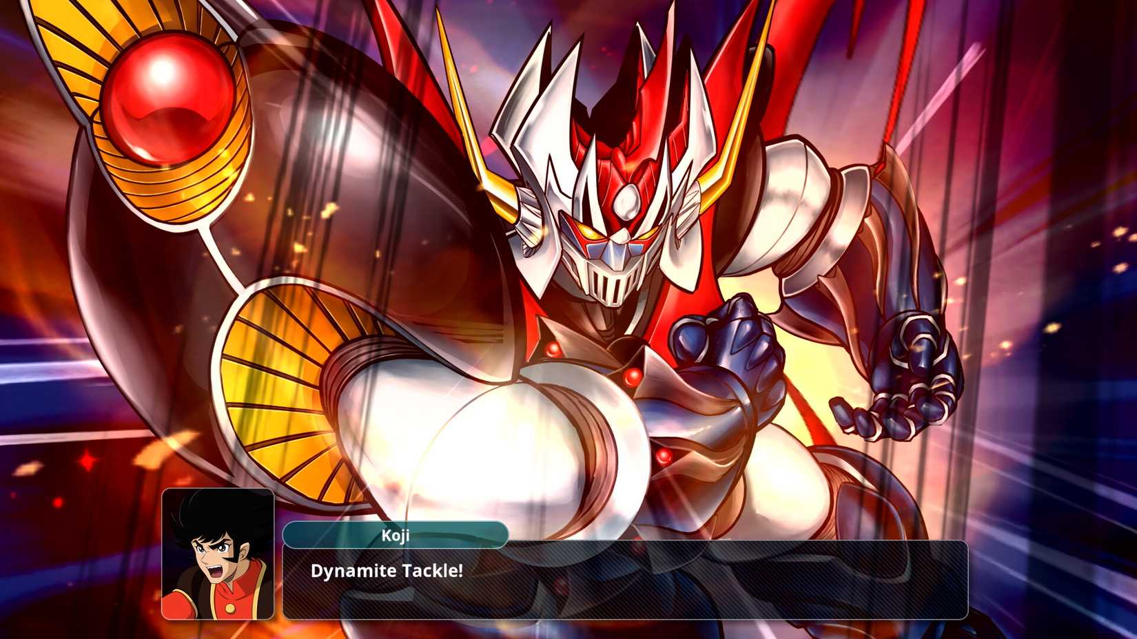 Super Robot Wars screenshot of Koji's robot doing a dynamite tackle