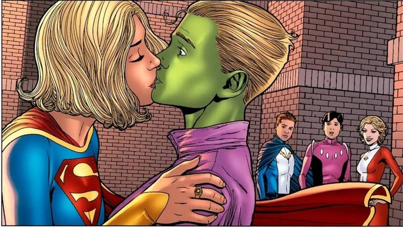 Supergirl kissing Brainiac-5