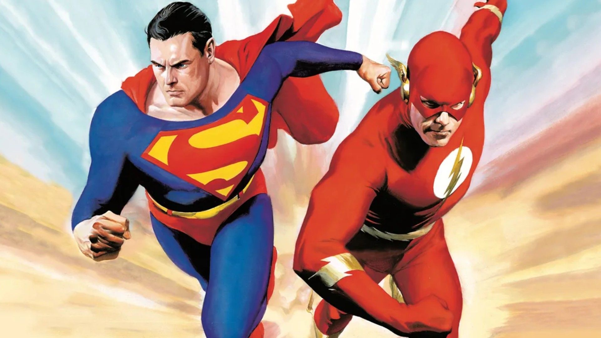 Superman and Flash racing. Art by Alex Ross.