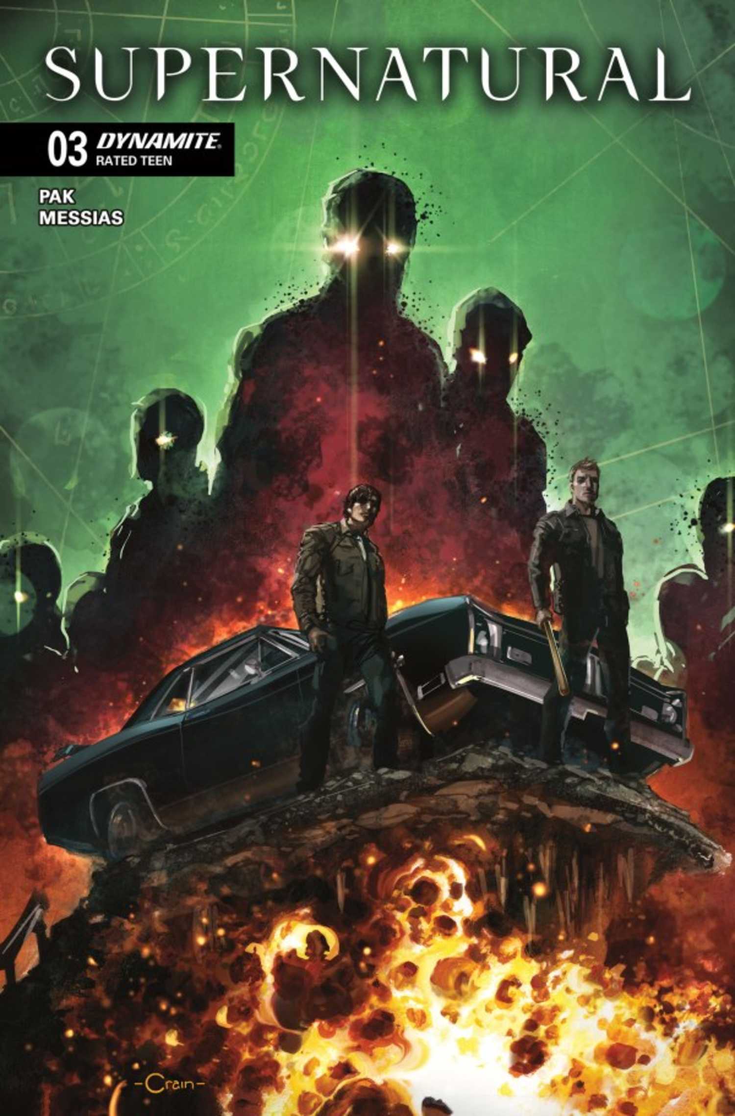 Supernatural #3 cover, spectral figures looming over Sam and Dean