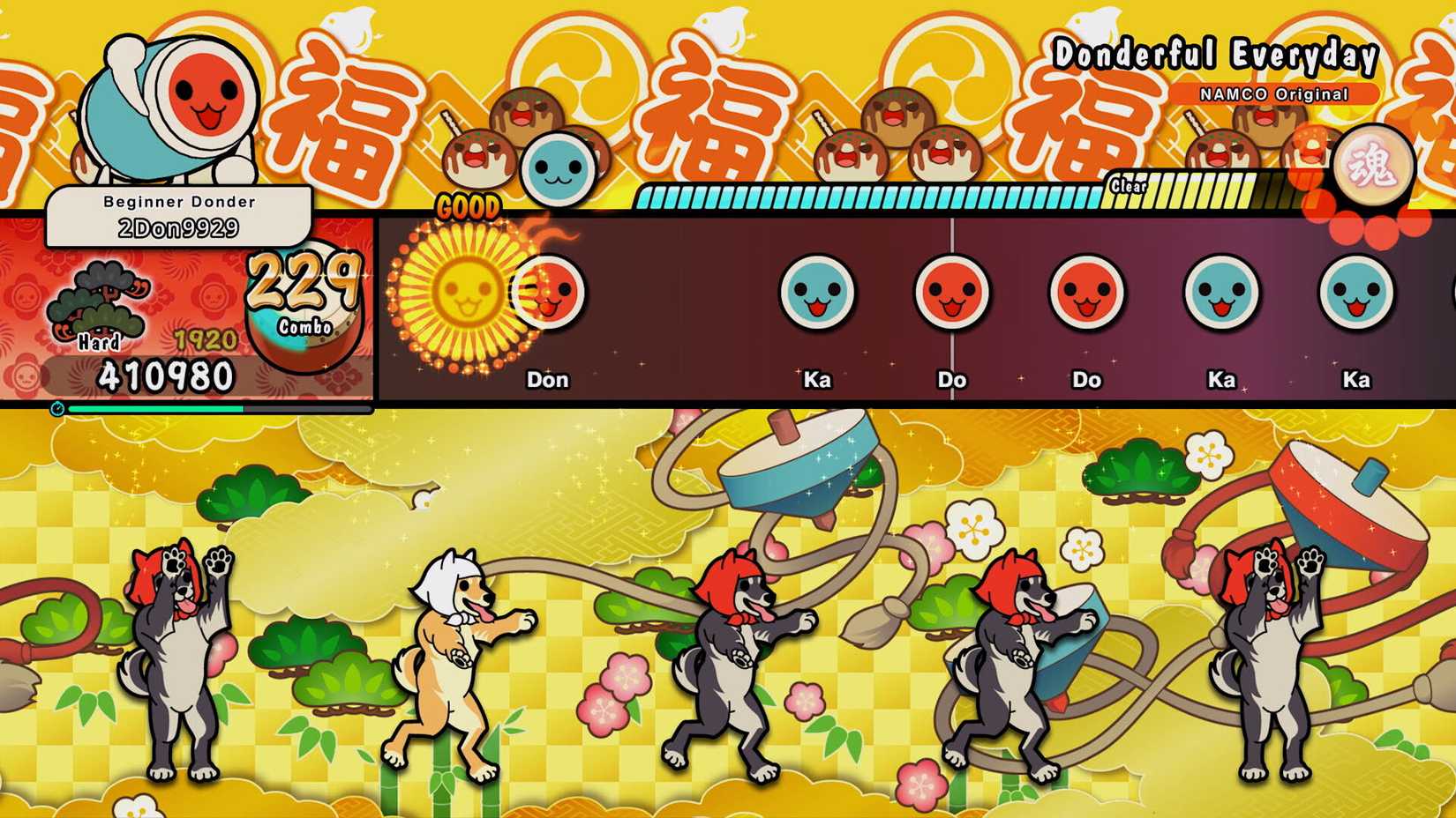 Taiko no Tatsujin screenshot of music mode and dancing dogs
