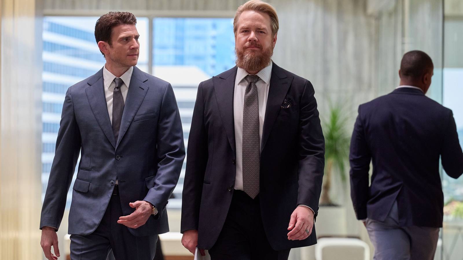 Bryan Greenberg, Josh McDermitt walking in Suits LA