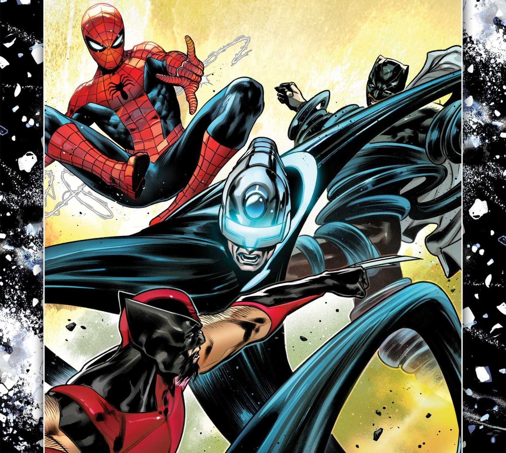 the maker fighting spider-man, black panther and wolverine