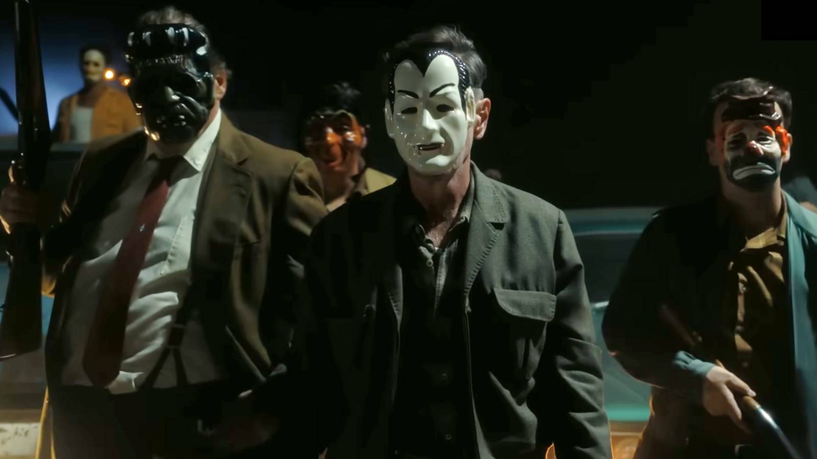 The masked mob arrives at the Black Spot in It Welcome to Derry