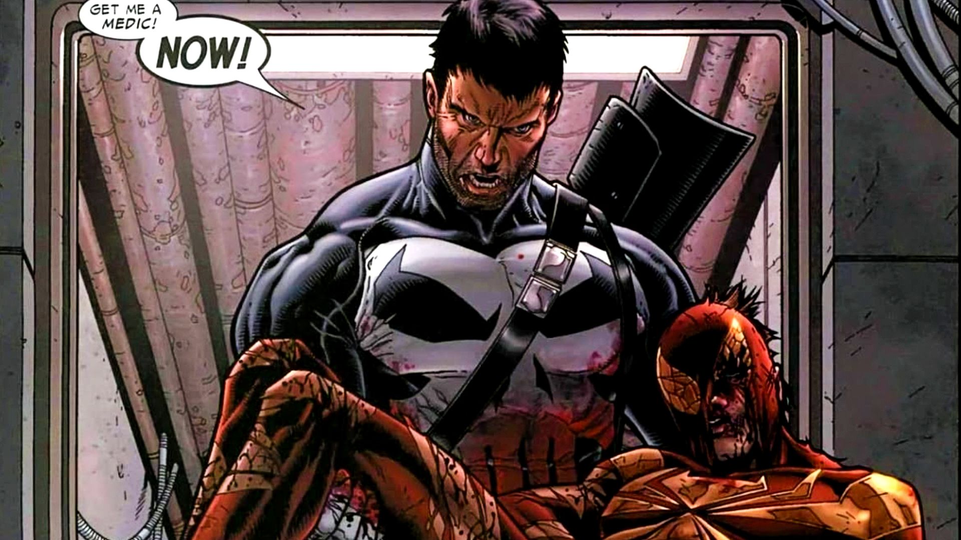 Il Punisher trasporta Spiderman ferito in Civil War