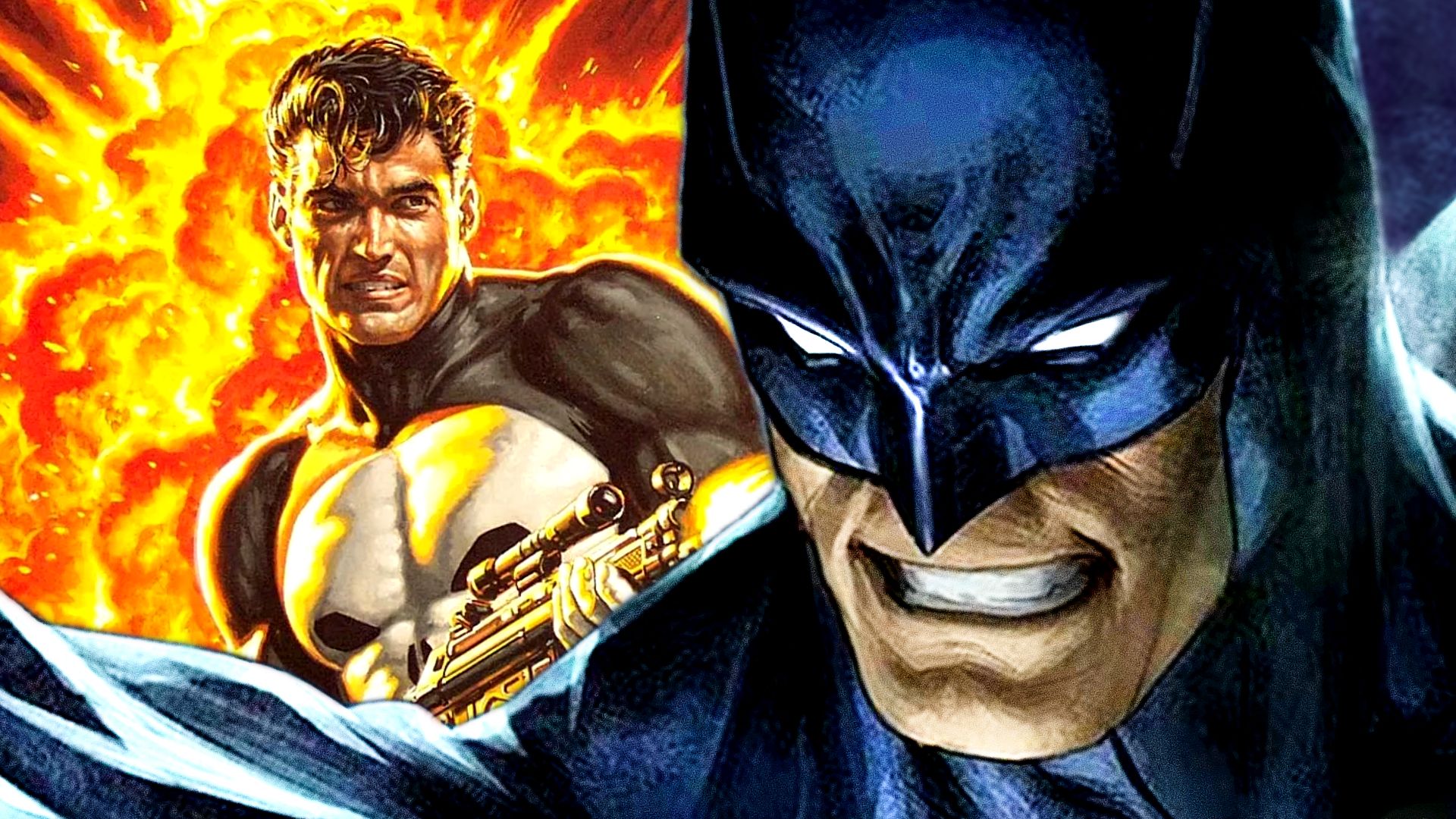 The Punisher shoots a gun behind Batman