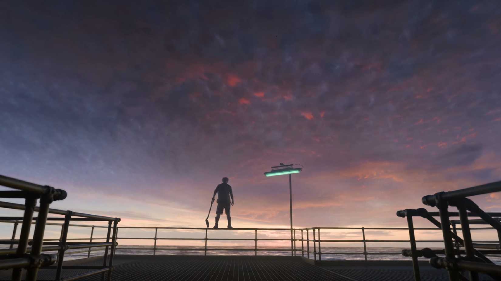 Tom Cruise em pé em um corrimão em Digger