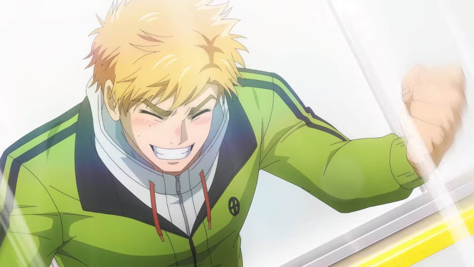 Tsukasa từ đội Medalist đang cười toe toét và reo hò.