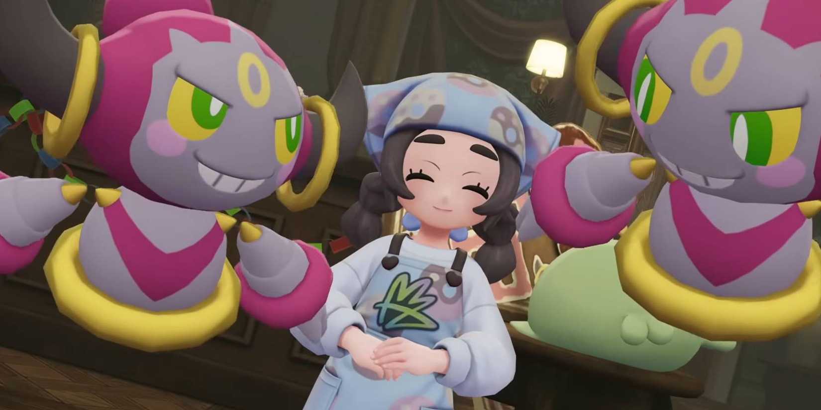 Pokémon Legends Z-A two Hoopas next to Ansha character from Mega Dimension DLC