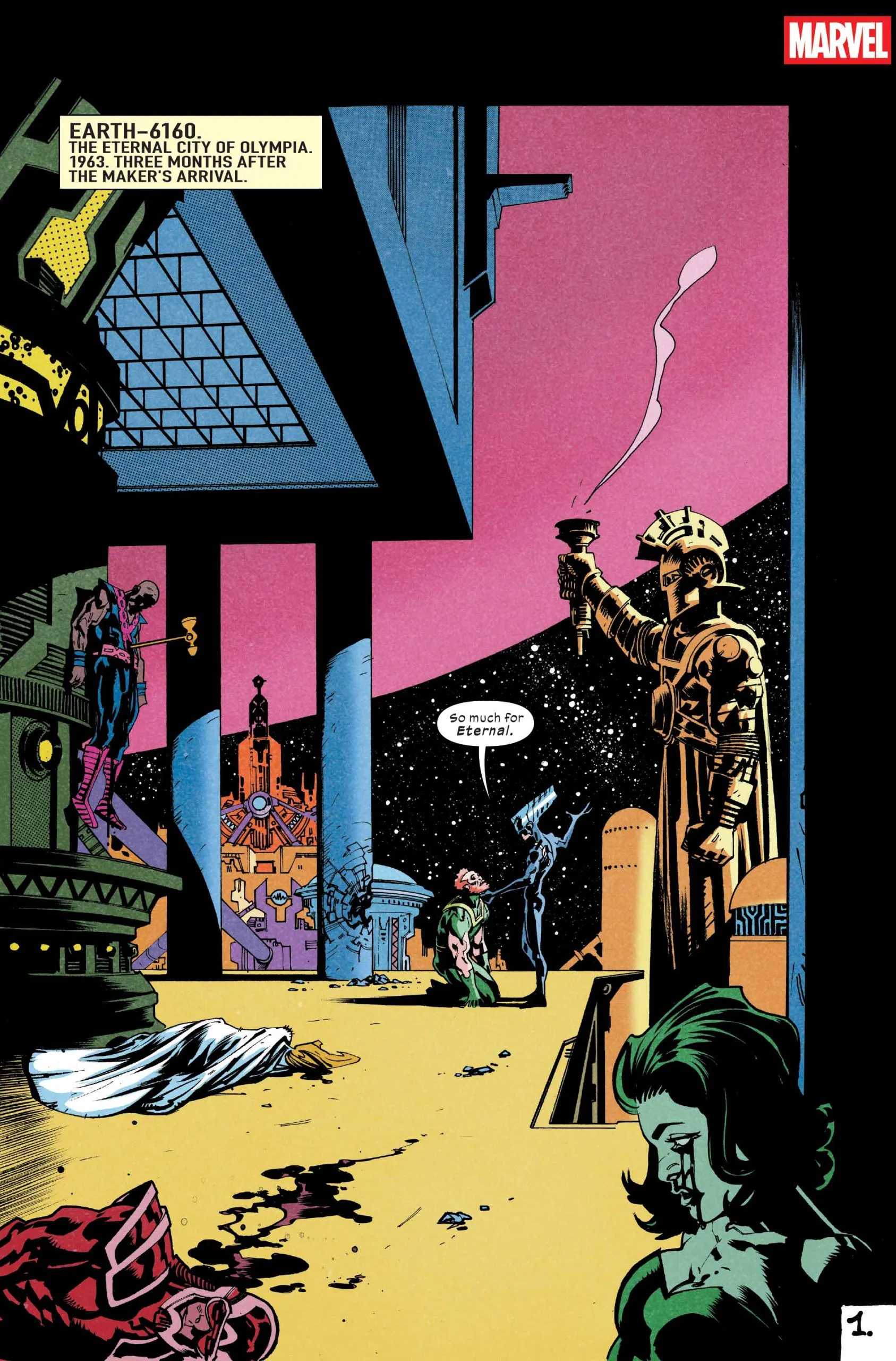 The Maker killing the Eternals in a preview of Ultimate Endgame \#1