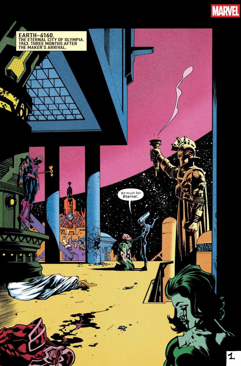 The Maker killing the Eternals in a preview of Ultimate Endgame \#1