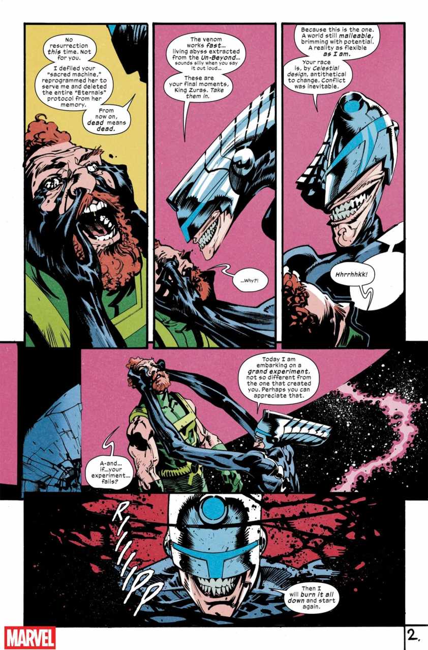 The Maker killing the Eternals in a preview of Ultimate Endgame \#1