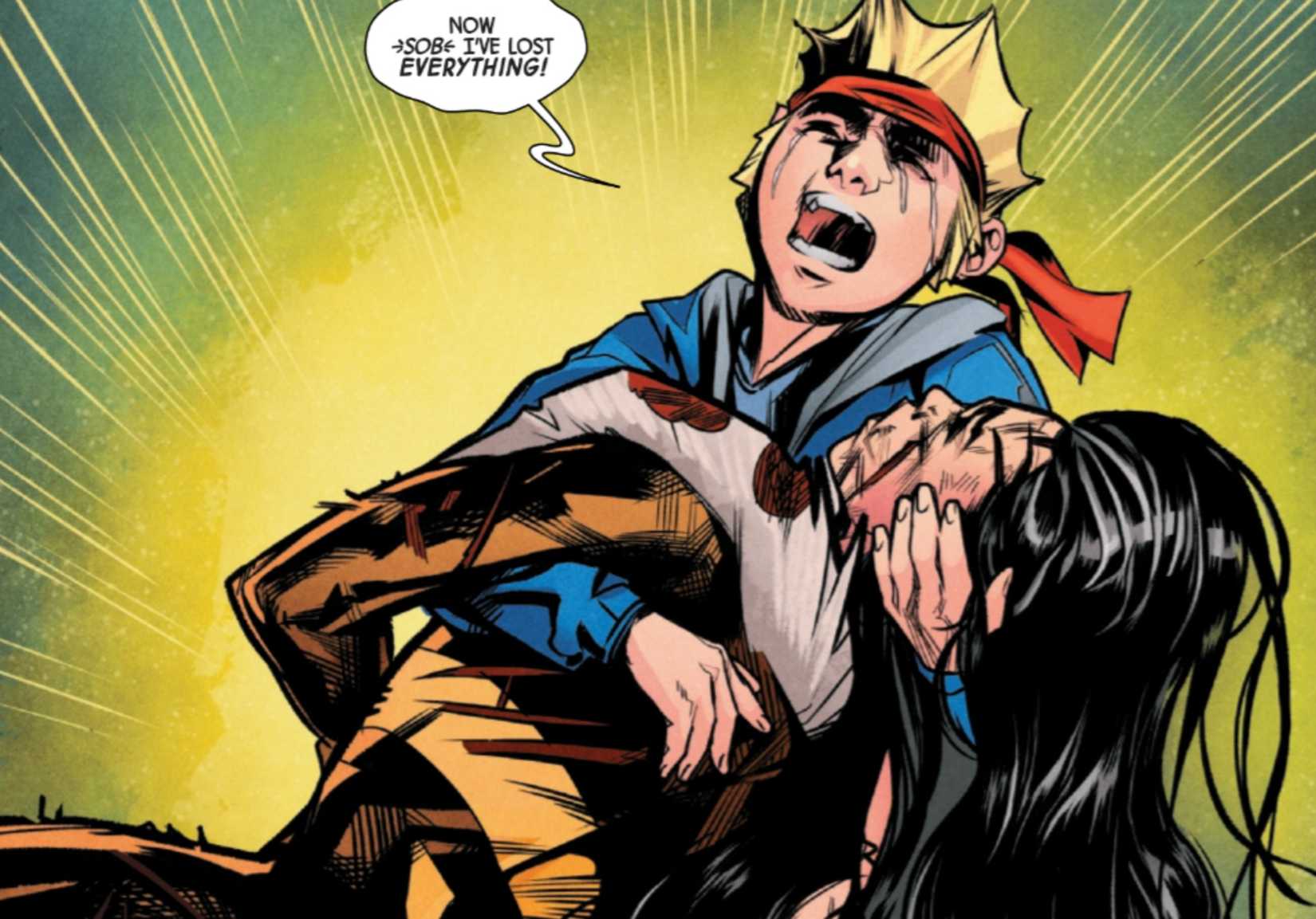 wolverine's grandson alex cradles his mom, laura kinney