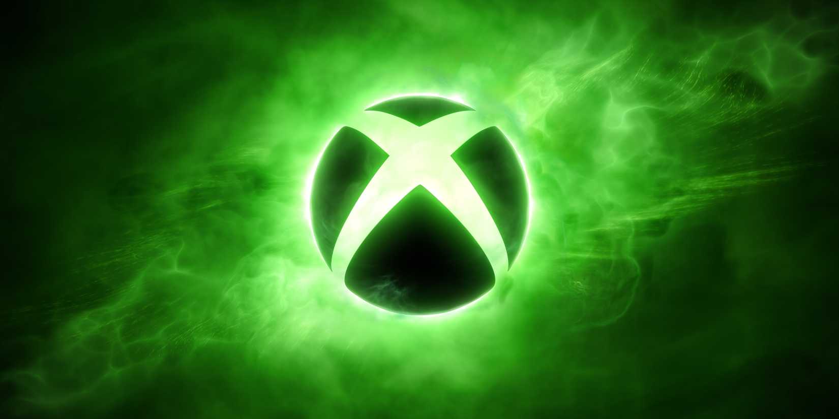 The black Xbox logo is surrounded by bright green smoke.