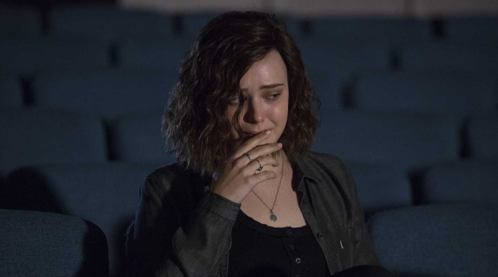 Katherine Langford as Hannah Baker crying in 13 Reasons Why
