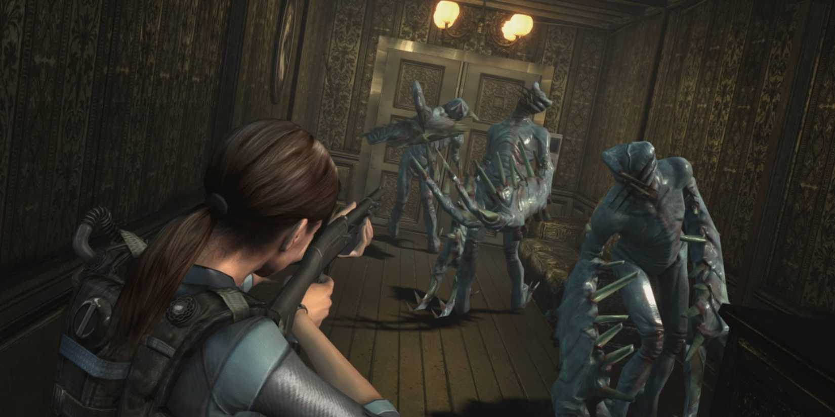 Resident Evil Revelations gameplay screenshot firing at mutants