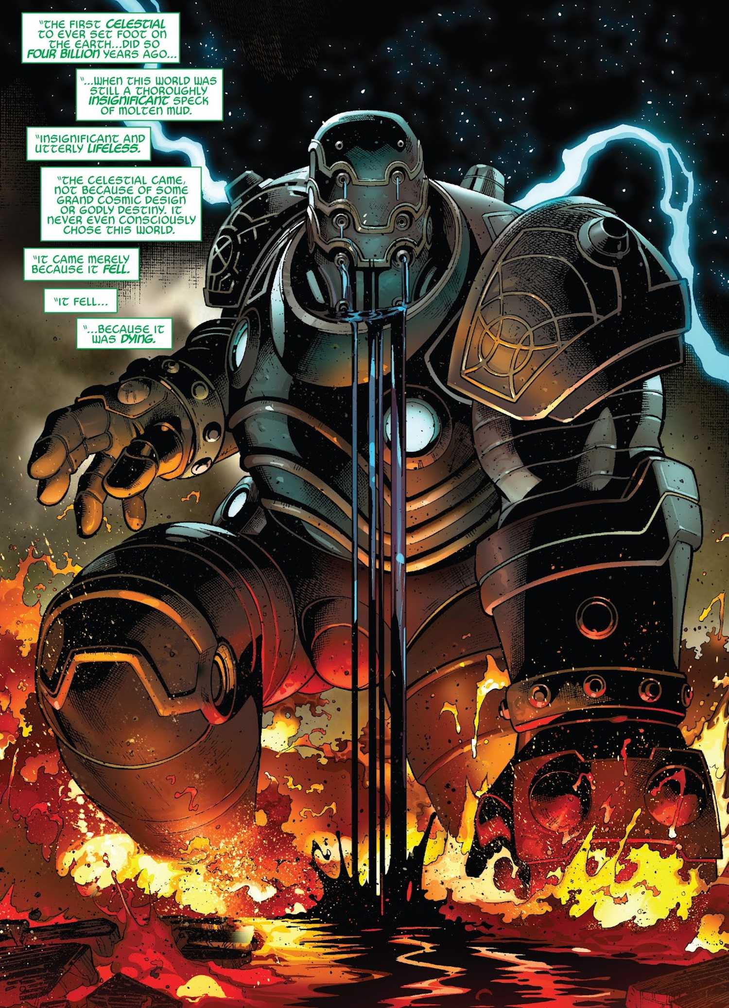 A Celestial Dies on Primordial Earth in Avengers #5 Comic Art