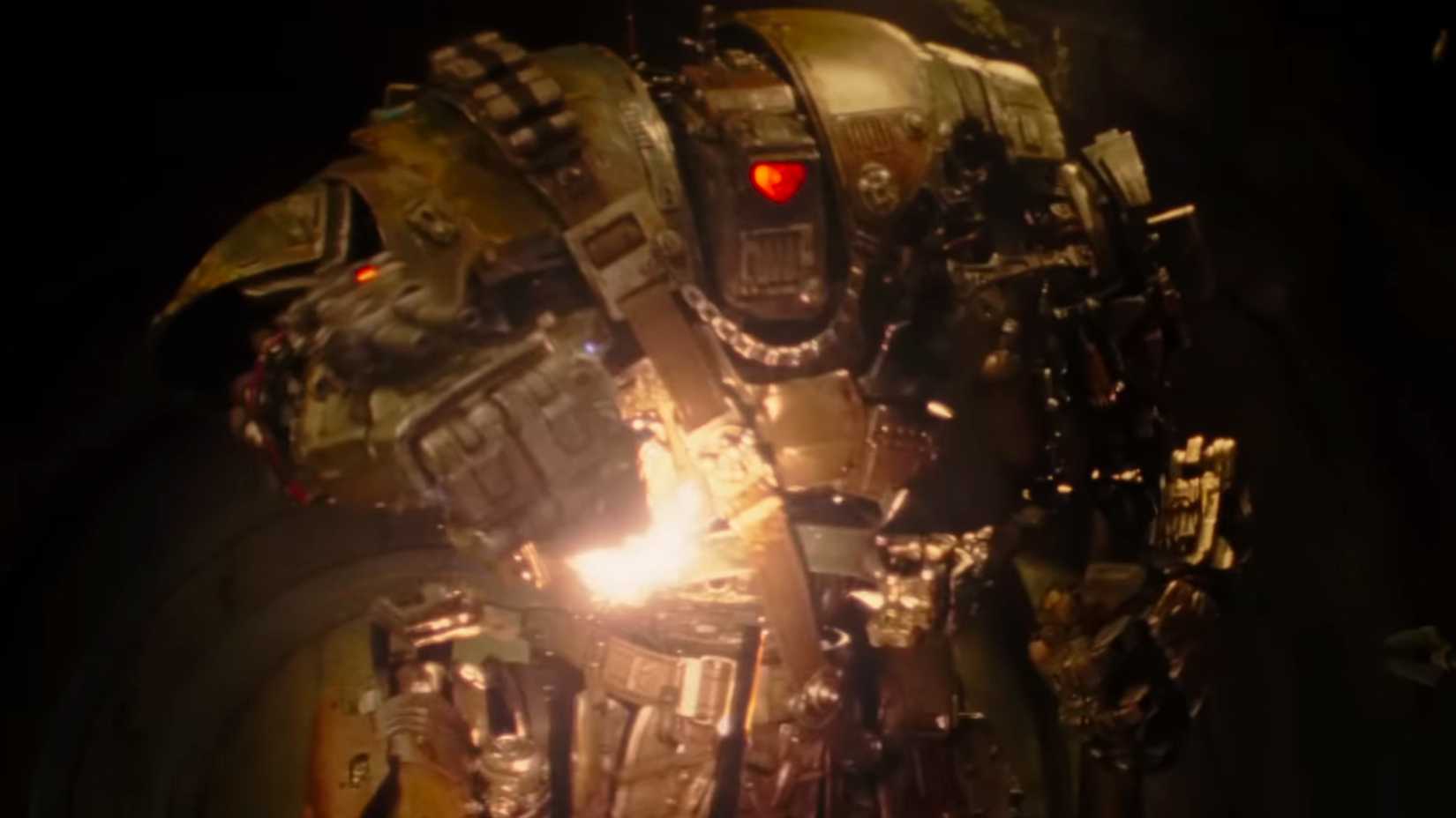 A giant robot getting shot by Pedro Pascal in The Mandalorian and Grogu