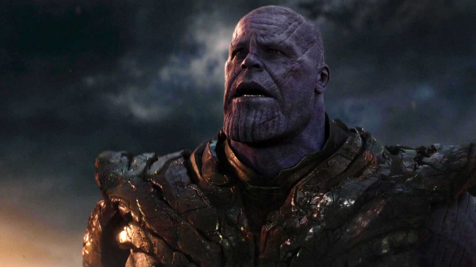 A worn Thanos looks up in Avengers Endgame's final battle