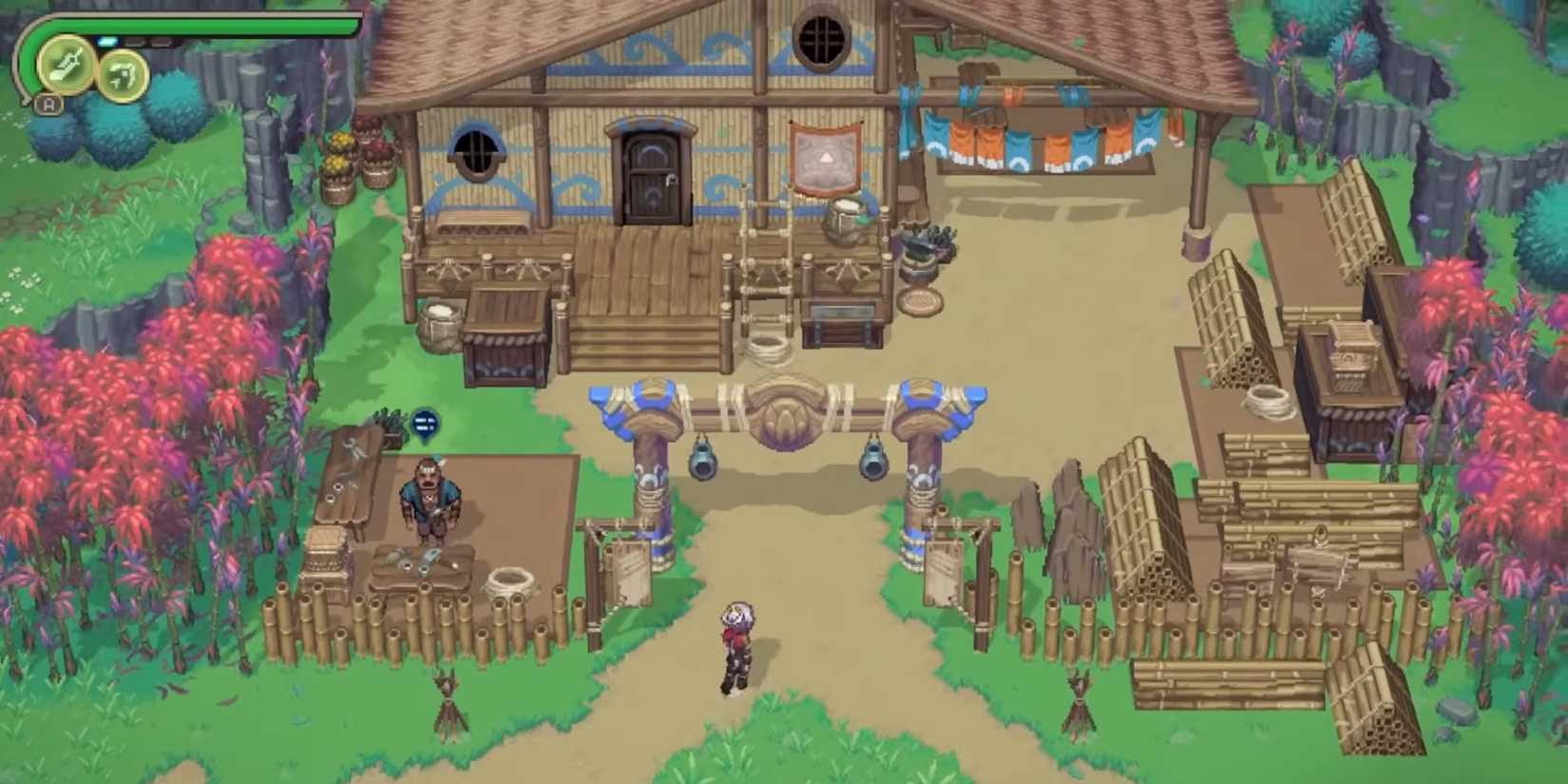 Juno explores a village in Alabaster Dawn.