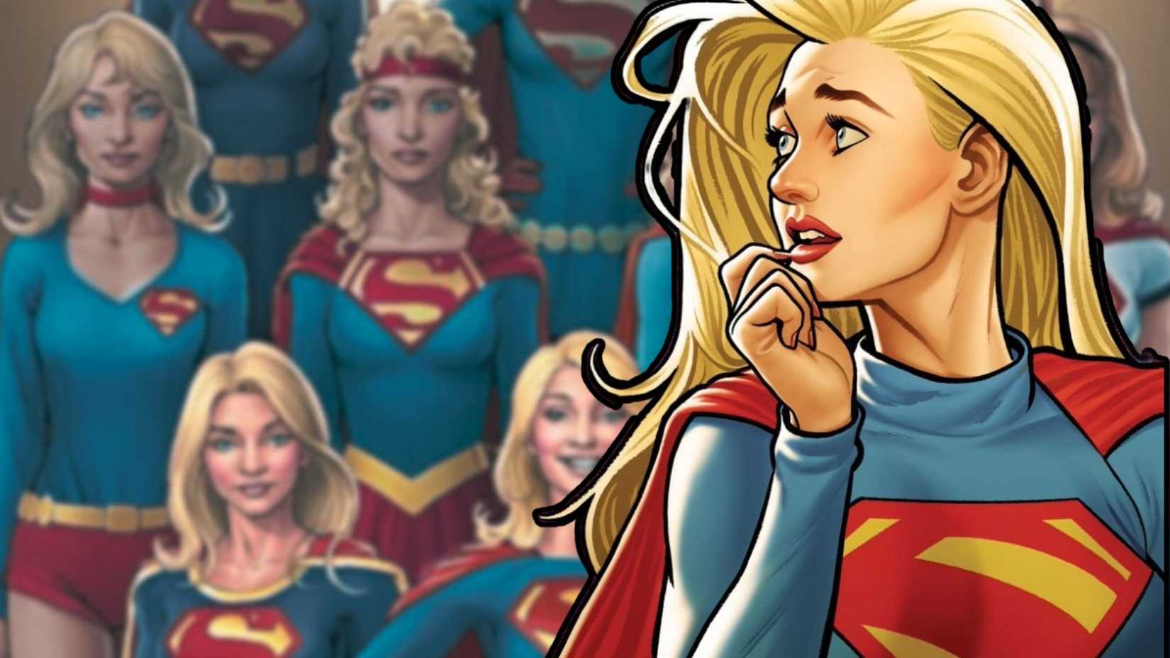 Supergirl looking at her past costumes 