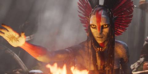Varang waves her hand over a fire in Avatar: Fire and Ash