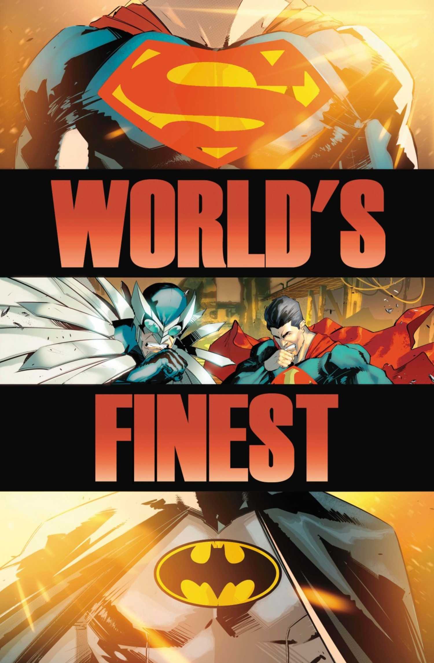 batman and superman world's finest cover showing their logo and injured owlman and ultraman