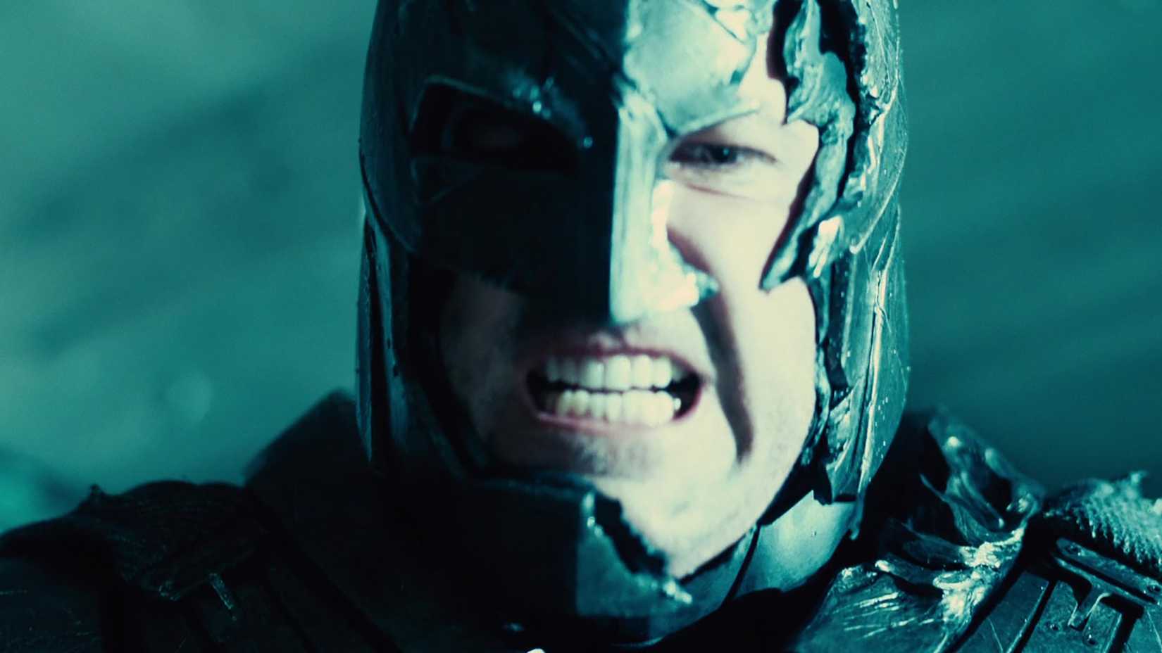 Ben Affleck's Batman angry with his helmet and mask broken in Batman v Superman Dawn of Justice