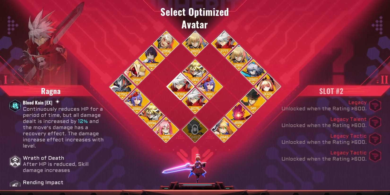 A character menu in BlazBlue Entropy Effect X.
