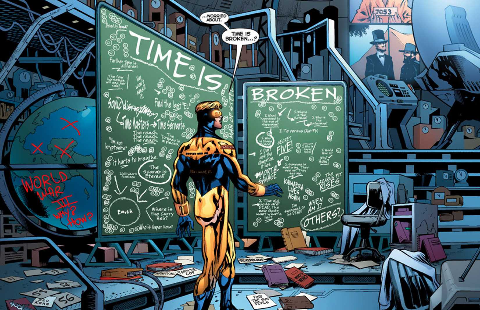 Booster Gold Finds Rip Hunter's Chalkboard in 52 #6 Comic Art