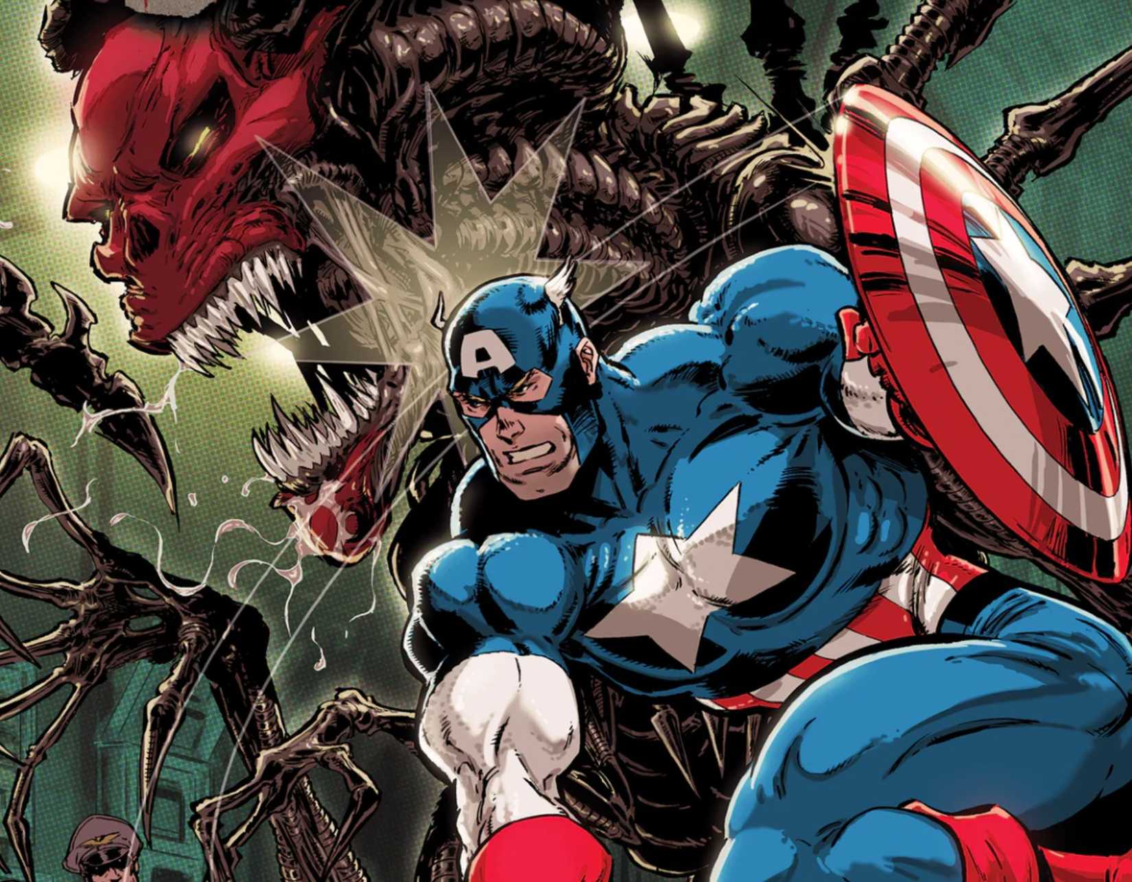 captain america punches red skull xenomorph