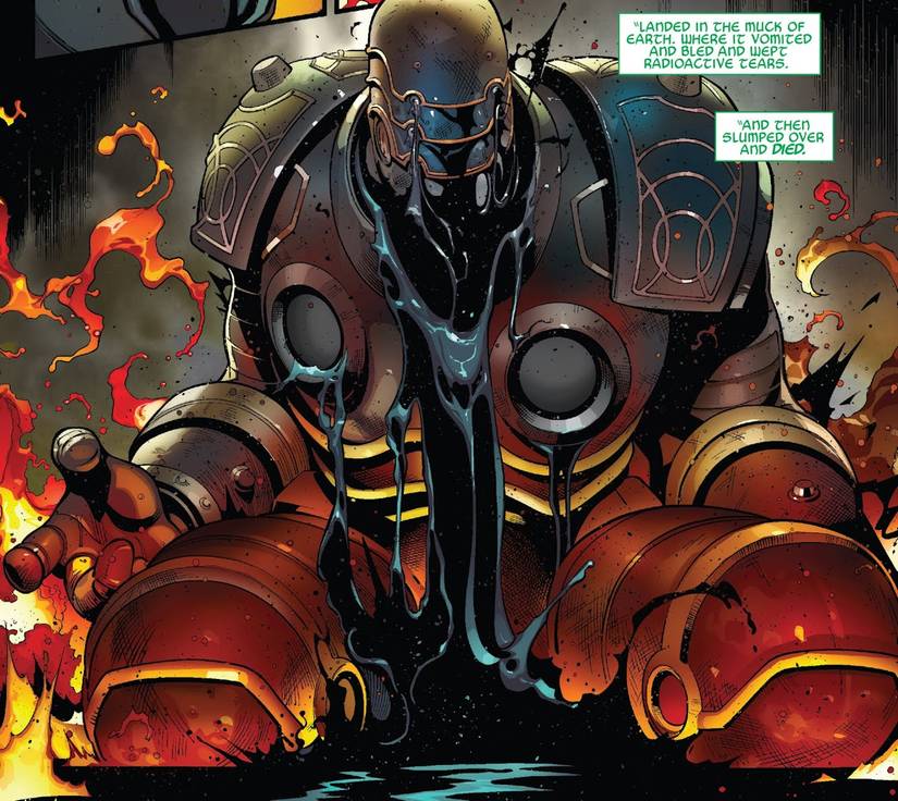 Celestial Kneeling and Bleeding Out on Earth in Marvel Comics