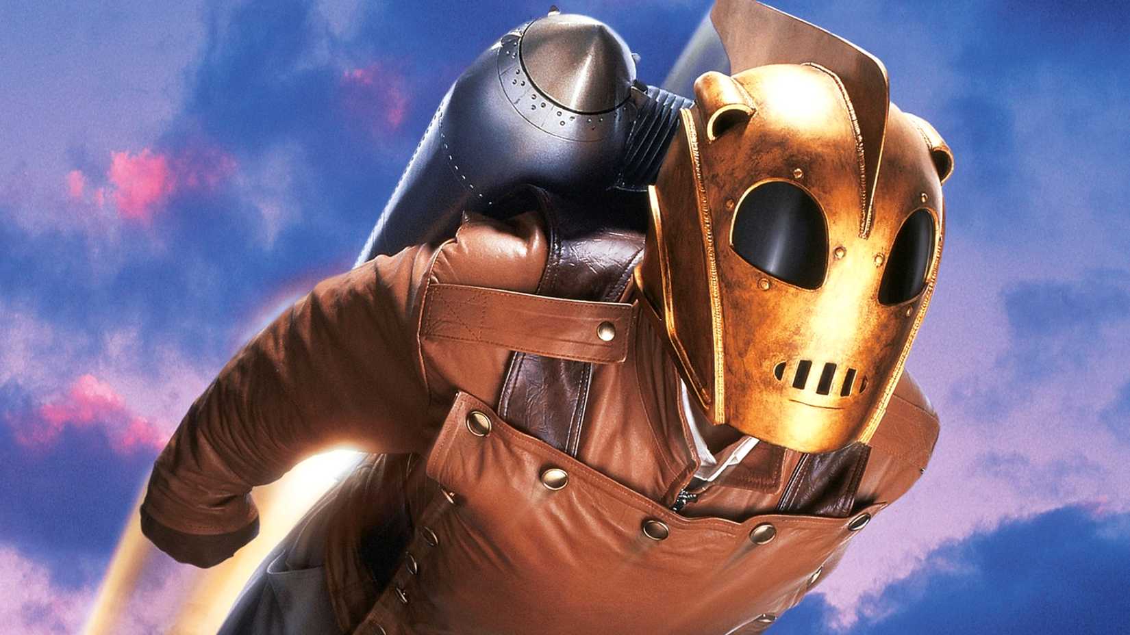 Cliff Secord flies using his jetpack in Disney's 1991 The Rocketeer movie