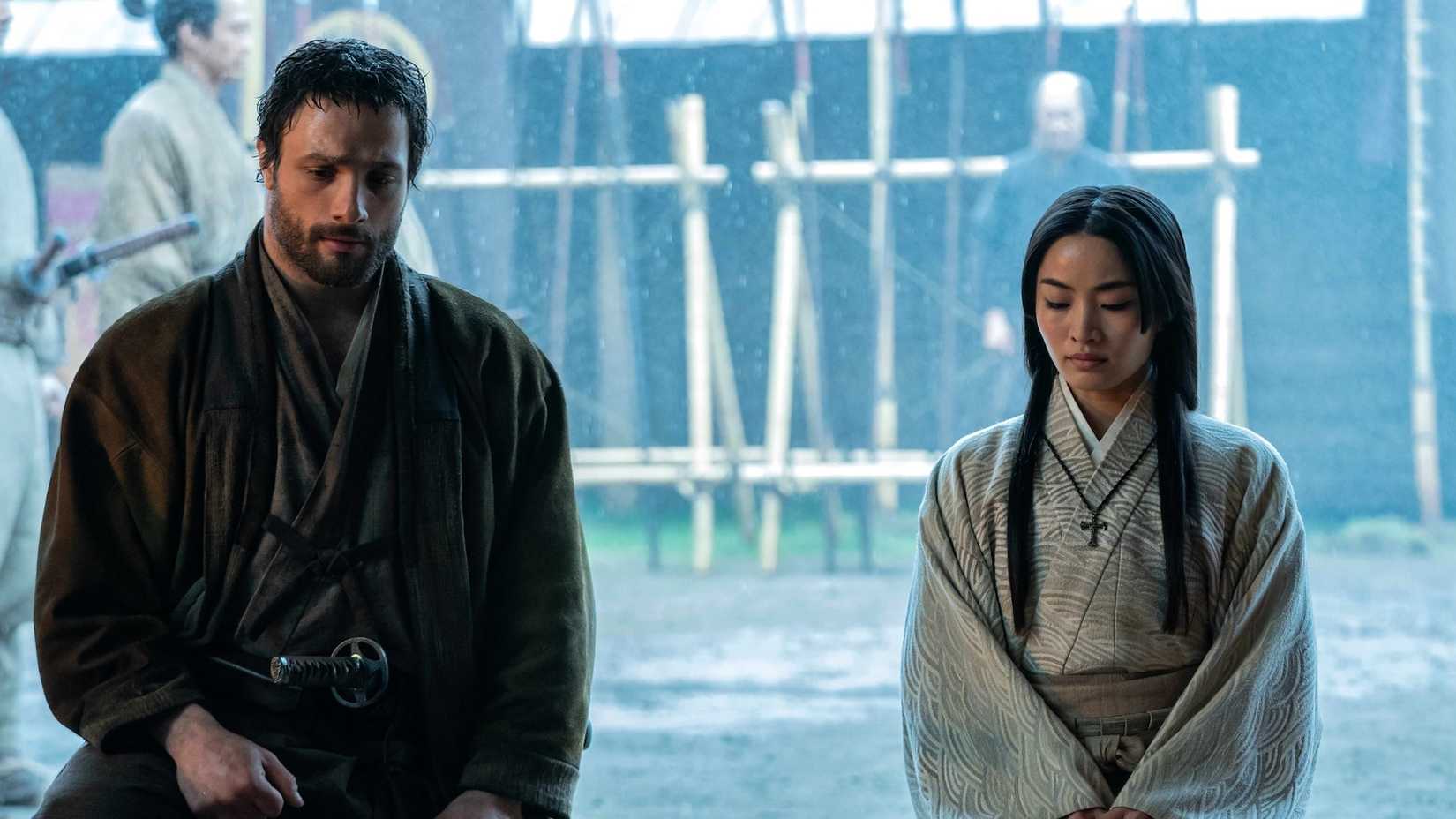 Cosmo Jarvis and Anna Sawai in Shogun season 1
