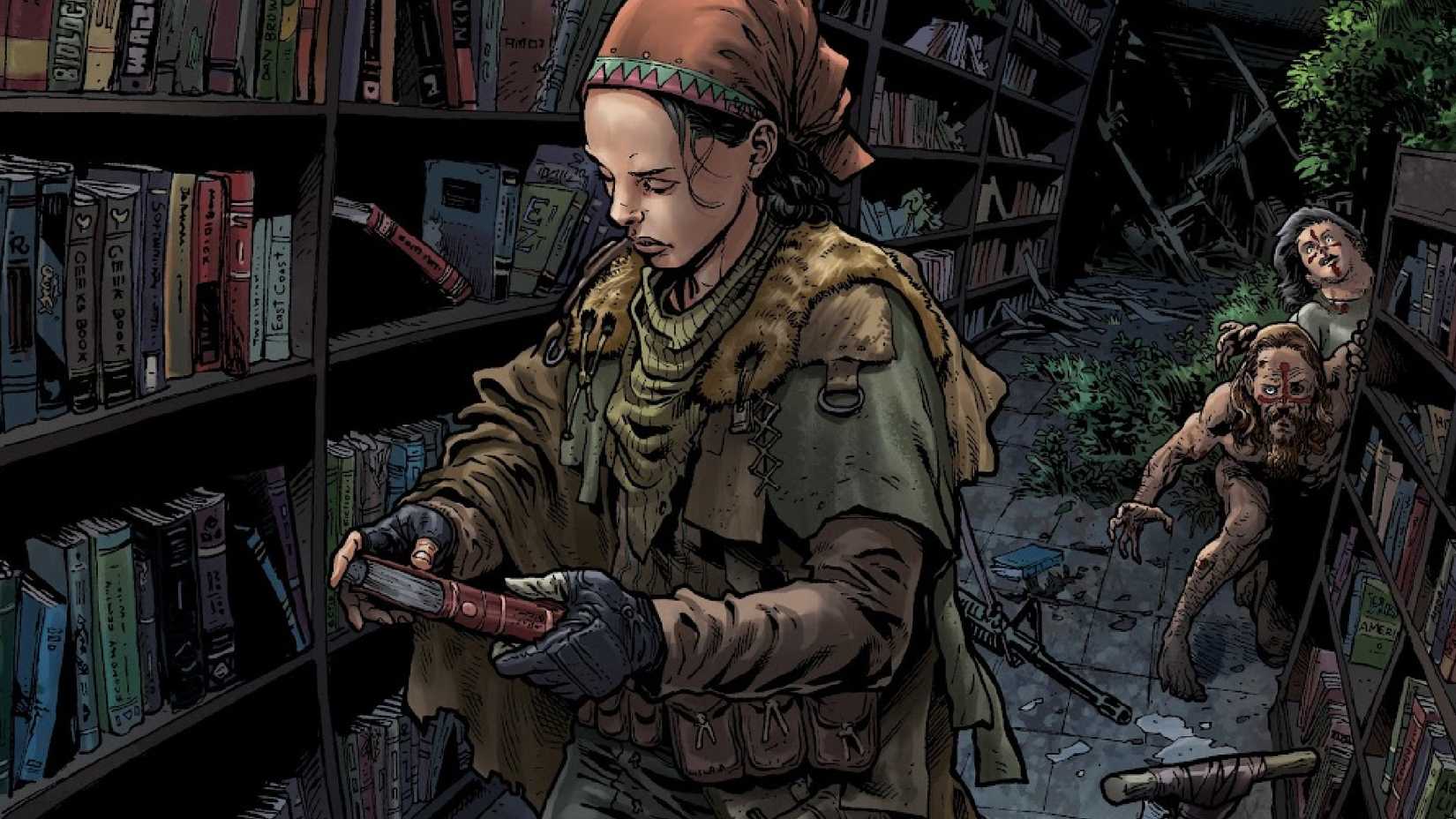 crossed 100 art showing zombies sneaking up on a woman