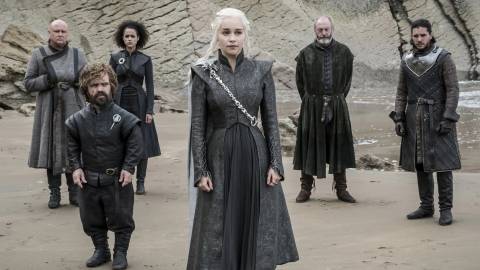 Daenerys and her allies stand on a beach in Game of Thrones.