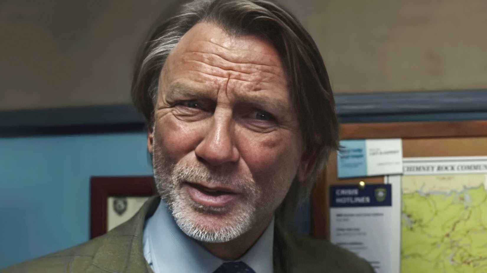 Daniel Craig's Benoit Blanc looks confused in Knives Out Wake Up Dead Man