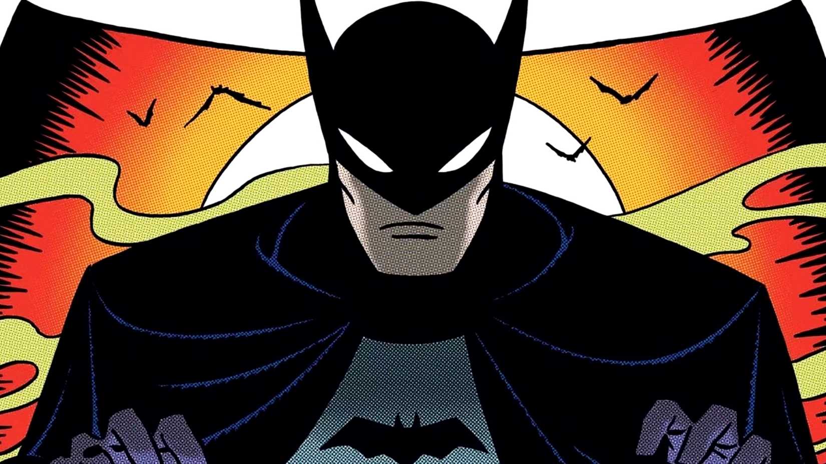 DC Comics' Golden Age Batman stands in front of a sunset