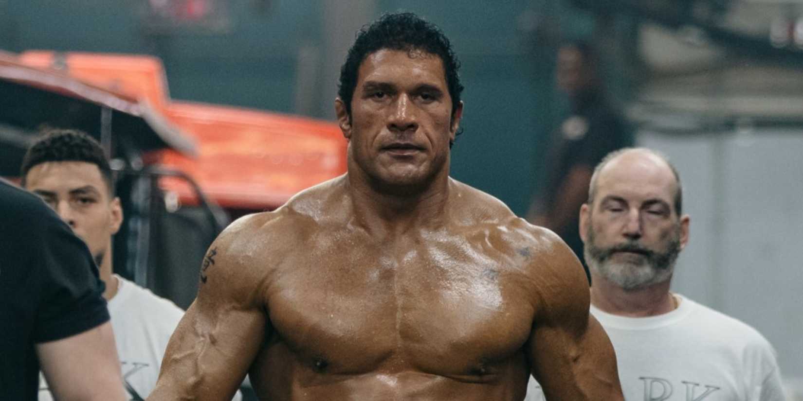 Dwayne Johnson as Mark Kerr in The Smashing Machine