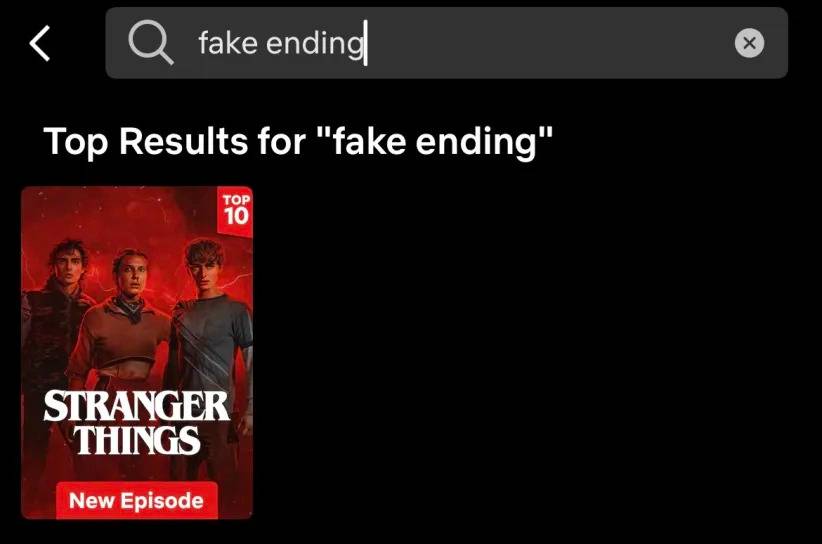 Stranger Things fake ending search result on Netflix