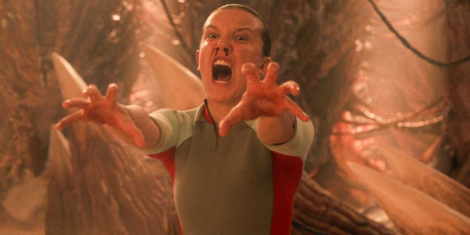 eleven with her hands out in the stranger things finale