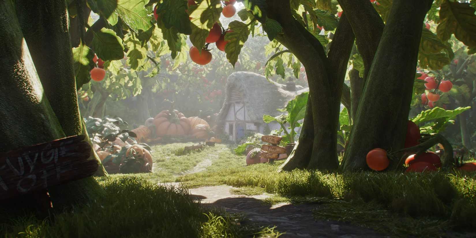 A house surrounded by pumpkins in the Fable reboot