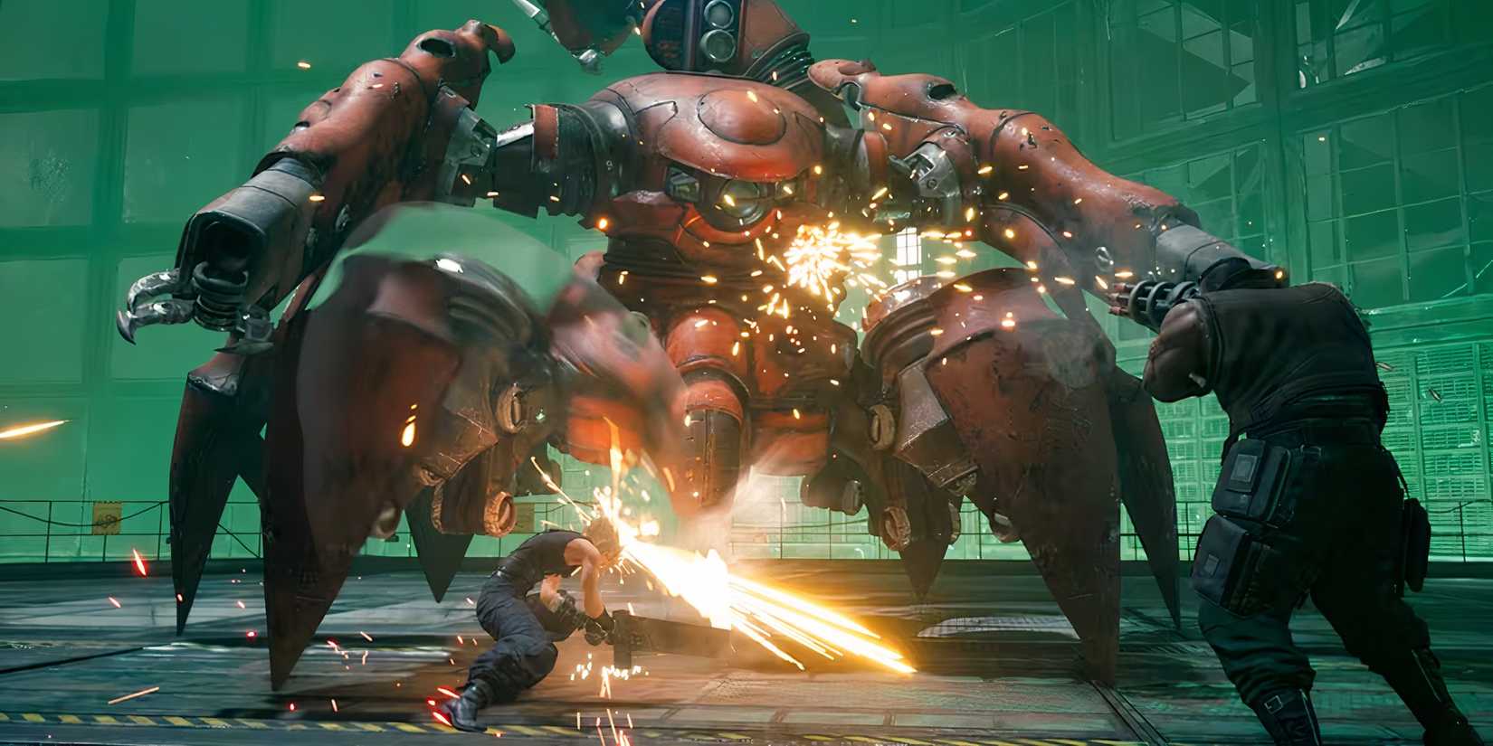 FF7 Remake Cloud and Barrett boss fight